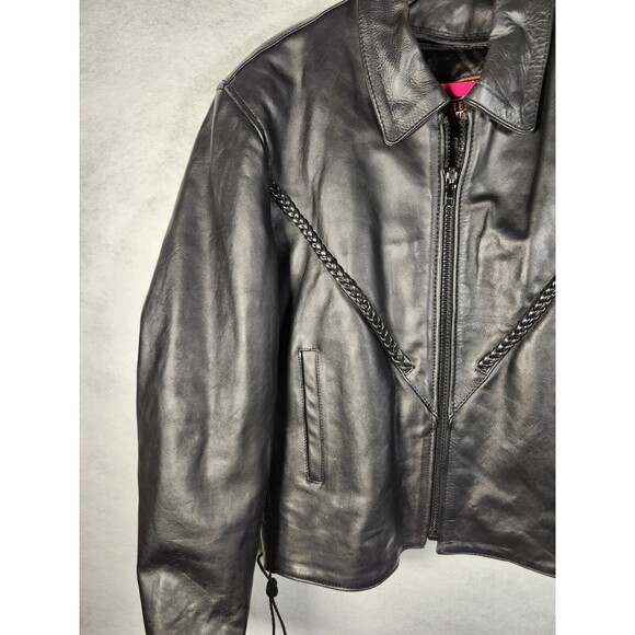 INTERSTATE LEATHER Womens LARGE Lined Biker Motorcycle Jacket Heavy Moto - Picture 2 of 15